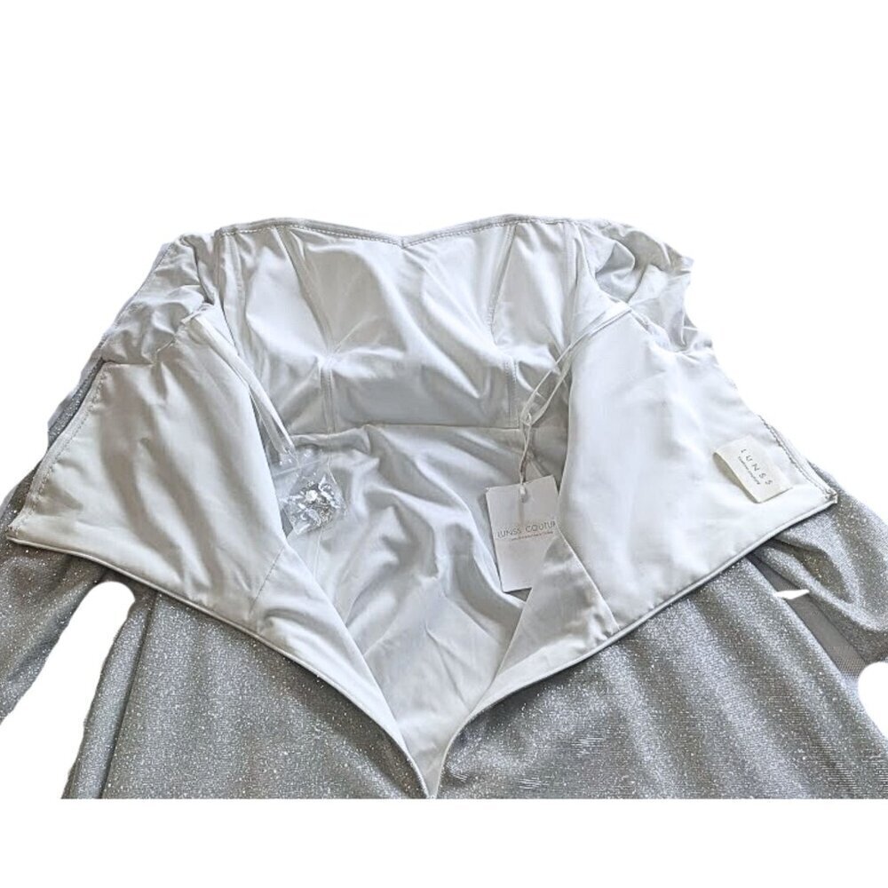 NWT LUNSS Custom Couture Silver Cinderella Wedding/Evening Gown w/Train Sz16/18 - Picture 5 of 10